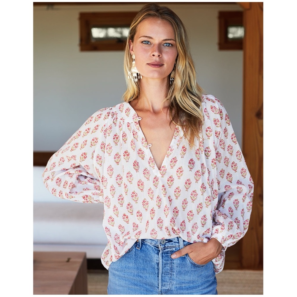 Emerson Fry White Blouse with Pink Floral Print